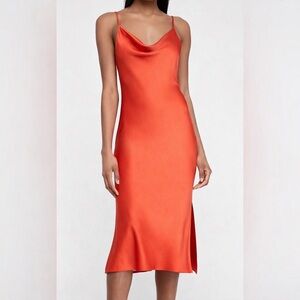 Rust Satin Slip Dress | Midi Length | Adjustable Straps | Minimalist